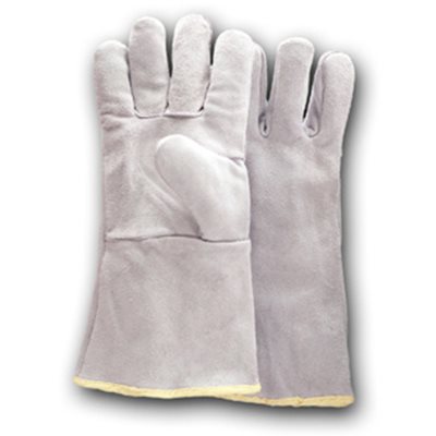 GANTEC POLYSAFE 14 – WELDING GLOVE IN GREY COW SPLIT LEATHER WITH WING THUMB, FULLY LINED IN COTTON, 14" LONG