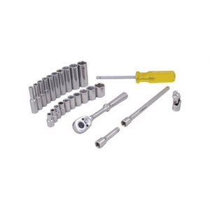 GRAY TOOLS 15025 - 25 PIECE 1 / 4" DRIVE, 6 POINT SAE STANDARD & DEEP, CHROME SOCKET & ATTACHMENT SET