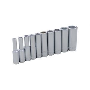 GRAY TOOLS 15210 - 10 PIECE 1 / 4" DRIVE, 6 POINT SAE DEEP, CHROME SOCKET SET, 3 / 16" - 9 / 16"