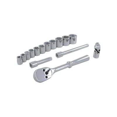 GRAY TOOLS 25015 - 15 PIECE 3 / 8" DRIVE 6 POINT SAE, STANDARD CHROME SOCKET & ATTACHMENT SET