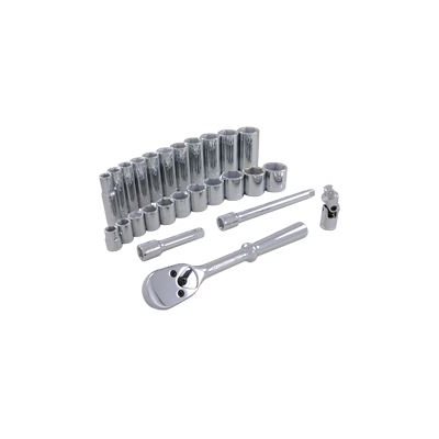 GRAY TOOLS 25026 - 26 PIECE 3 / 8" DRIVE 6 POINT SAE, STANDARD & DEEP, CHROME SOCKET & ATTACHMENT SET