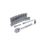 GRAY TOOLS 25026 - 26 PIECE 3 / 8" DRIVE 6 POINT SAE, STANDARD & DEEP, CHROME SOCKET & ATTACHMENT SET