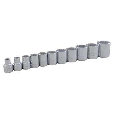 GRAY TOOLS 25112 - 11 PIECE 3 / 8" DRIVE 12 POINT SAE, STANDARD CHROME SOCKET SET, 1 / 4" - 7 / 8"