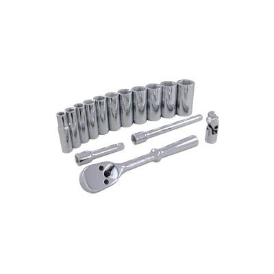 GRAY TOOLS 25215 - 15 PIECE 3 / 8" DRIVE 6 POINT SAE, DEEP CHROME SOCKET & ATTACHMENT SET