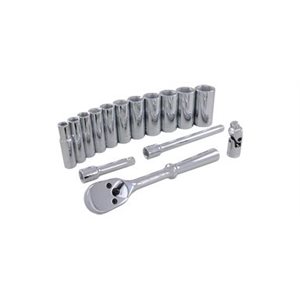 GRAY TOOLS 25215 - 15 PIECE 3 / 8" DRIVE 6 POINT SAE, DEEP CHROME SOCKET & ATTACHMENT SET