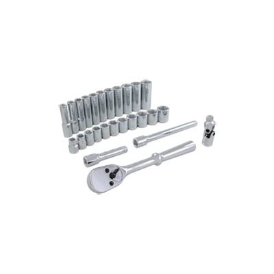 GRAY TOOLS 29026 - 26 PIECE 3 / 8" DRIVE 6 POINT METRIC, STANDARD & DEEP, CHROME SOCKET & ATTACHMENT SET