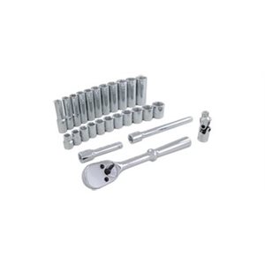 GRAY TOOLS 29026 - 26 PIECE 3 / 8" DRIVE 6 POINT METRIC, STANDARD & DEEP, CHROME SOCKET & ATTACHMENT SET