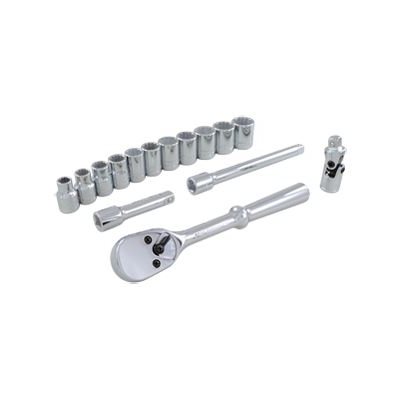 GRAY TOOLS 29115 - 15 PIECE 3 / 8" DRIVE 12 POINT METRIC, STANDARD CHROME SOCKET & ATTACHMENT SET