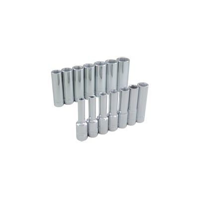 GRAY TOOLS 29214 - 14 PIECE 3 / 8" DRIVE 6 POINT METRIC, DEEP CHROME SOCKET SET, 6MM - 19MM