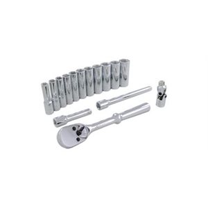 GRAY TOOLS 29215 - 15 PIECE 3 / 8" DRIVE 6 POINT METRIC, DEEP CHROME SOCKET & ATTACHMENT SET