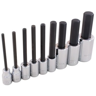 GRAY TOOLS 29609 - 9 PIECE 3 / 8" & 1 / 2" DRIVE METRIC, EXTRA LONG & STANDARD HEX HEAD SOCKET SET