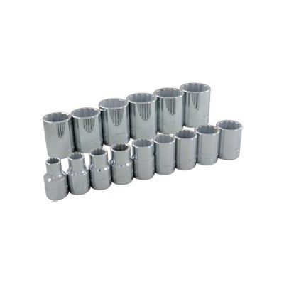 GRAY TOOLS 35115 - 15 PIECE 1 / 2" DRIVE 12 POINT SAE, STANDARD CHROME SOCKET SET, 3 / 8" - 1-1 / 4"