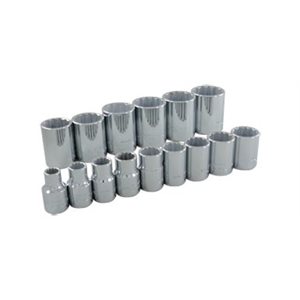 GRAY TOOLS 35115 - 15 PIECE 1 / 2" DRIVE 12 POINT SAE, STANDARD CHROME SOCKET SET, 3 / 8" - 1-1 / 4"