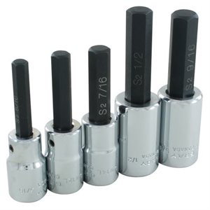 GRAY TOOLS 35605 - 5 PIECE 1 / 2" DRIVE SAE, CHROME HEX HEAD SOCKET SET, 5 / 16" - 9 / 16"