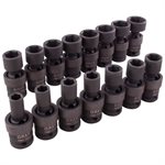 GRAY TOOLS 36815 - 15 PIECE 1 / 2" DRIVE 6 POINT METRIC, STANDARD IMPACT UNIVERSAL JOINT SOCKET SET, 10MM - 24MM