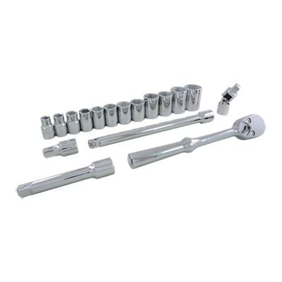 GRAY TOOLS 38017 - 17 PIECE 1 / 2" DRIVE 6 POINT SAE, STANDARD CHROME SOCKET & ATTACHMENT SET