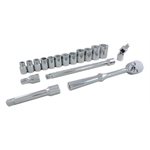 GRAY TOOLS 38017 - 17 PIECE 1 / 2" DRIVE 6 POINT SAE, STANDARD CHROME SOCKET & ATTACHMENT SET