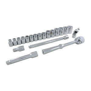 GRAY TOOLS 38020 - 20 PIECE 1 / 2" DRIVE 6 POINT SAE, STANDARD CHROME SOCKET & ATTACHMENT SET