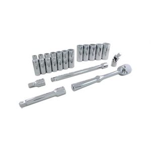 GRAY TOOLS 38217 - 17 PIECE 1 / 2" DRIVE 6 POINT SAE, DEEP CHROME SOCKET & ATTACHMENT SET