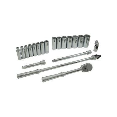 GRAY TOOLS 38220 - 20 PIECE 1 / 2" DRIVE 6 POINT SAE, DEEP CHROME SOCKET & ATTACHMENT SET