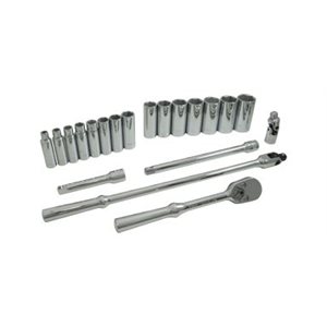 GRAY TOOLS 38220 - 20 PIECE 1 / 2" DRIVE 6 POINT SAE, DEEP CHROME SOCKET & ATTACHMENT SET