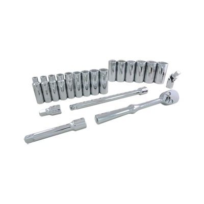 GRAY TOOLS 38320 - 20 PIECE 1 / 2" DRIVE 12 POINT SAE, DEEP CHROME SOCKET & ATTACHMENT SET