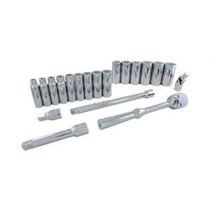 GRAY TOOLS 38320 - 20 PIECE 1 / 2" DRIVE 12 POINT SAE, DEEP CHROME SOCKET & ATTACHMENT SET