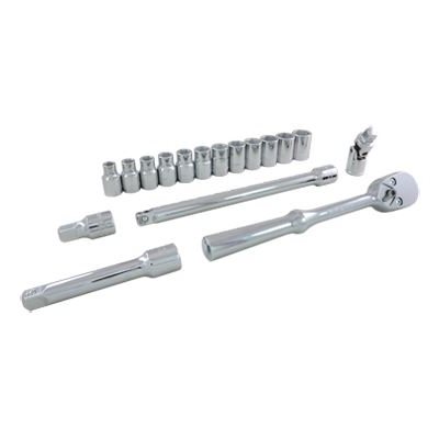 GRAY TOOLS 39017 - 17 PIECE 1 / 2" DRIVE 6 POINT METRIC, STANDARD CHROME SOCKET & ATTACHMENT SET