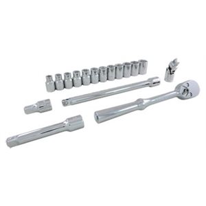 GRAY TOOLS 39017 - 17 PIECE 1 / 2" DRIVE 6 POINT METRIC, STANDARD CHROME SOCKET & ATTACHMENT SET