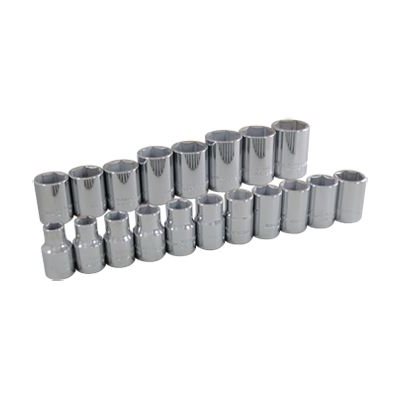 GRAY TOOLS 39019 - 19 PIECE 1 / 2" DRIVE 6 POINT METRIC, STANDARD CHROME SOCKET SET, 10MM - 28MM