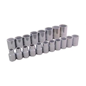 GRAY TOOLS 39119 - 19 PIECE 1 / 2" DRIVE 12 POINT METRIC, STANDARD CHROME SOCKET SET, 10MM - 28MM