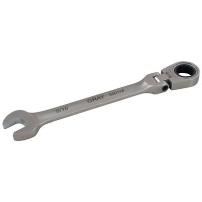 GRAY TOOLS 520118 - 9 / 16" COMBINATION FLEX HEAD RATCHETING WRENCH, STAINLESS STEEL FINISH