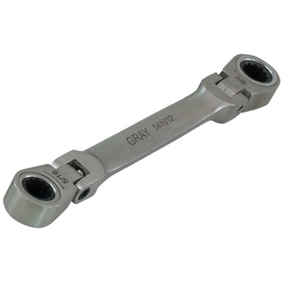 GRAY TOOLS 541820 - 9 / 16" X 5 / 8" DOUBLE BOX END, FLEX HEAD RATCHETING WRENCH, STAINLESS STEEL FINISH