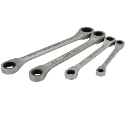 GRAY TOOLS 59704A - ENSEMBLE DE 4 CLÉS DOUBLES À TÊTE FIXE ET À TÊTE À CLIQUET SAE