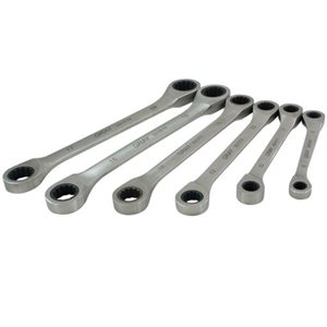 GRAY TOOLS 59706A - ENSEMBLE DE 6 CLÉS DOUBLES À TÊTE FIXE ET À TÊTE À CLIQUET MÉTRIQUES