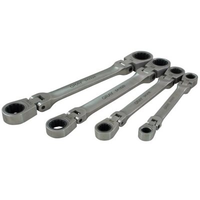 GRAY TOOLS 59804A - ENSEMBLE DE 4 CLÉS DOUBLES À TÊTE ARTICULÉE À CLIQUET SAE