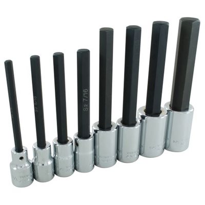 GRAY TOOLS DW24XLS - 8 PIECE 1 / 2" DRIVE, EXTRA LONG SAE HEX HEAD, CHROME SOCKET SET, 1 / 4" - 3 / 4"