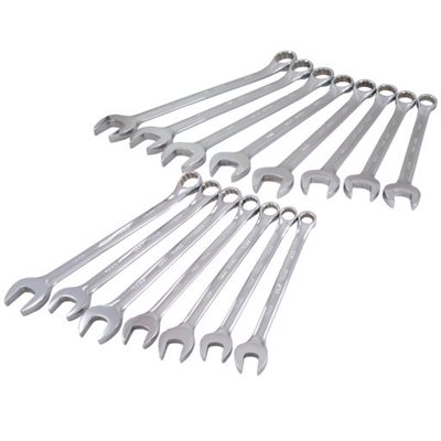 GRAY TOOLS MC215 - 15 PIECE 12 POINT METRIC, MIRROR CHROME, COMBINATION WRENCH SET, 10MM - 24MM