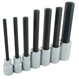 GRAY TOOLS MDW19XLS - 7 PIECE 1 / 2" DRIVE, METRIC EXTRA LONG HEX HEAD, CHROME SOCKET SET, 6MM - 19MM