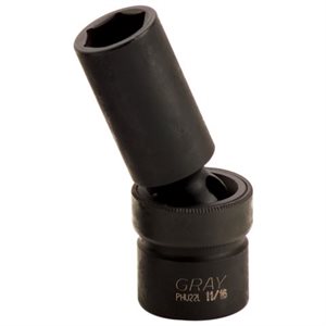 GRAY TOOLS PHU22L - 11 / 16" X 1 / 2" DRIVE, 6 POINT DEEP LENGTH, UNIVERSAL JOINT SOCKET, BLACK IMPACT