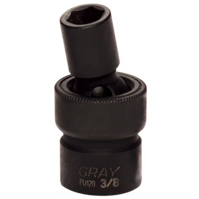 GRAY TOOLS PU160 - 1 / 2" X 3 / 8" DRIVE, 6 POINT STANDARD LENGTH, UNIVERSAL JOINT SOCKET, BLACK IMPACT