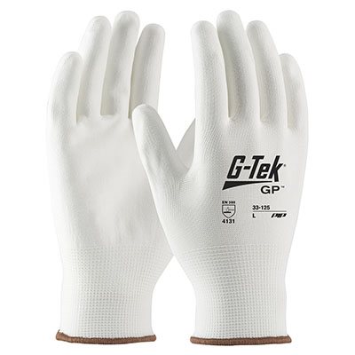 PIP G-TEK® GP33125 – GENERAL PURPOSE SEAMLESS KNIT NYLON BLEND GLOVES WITH POLYURETHANE COATED FLAT GRIP ON PALM & FINGERS, WHITE, MEDIUM