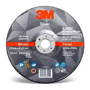 3M 7010412151 – SILVER DEPRESSED CENTER GRINDING WHEEL, 87451, T27, BLACK, 7 IN X 1 / 4 IN X 7 / 8 IN (17.78 CM X 6.35 MM)