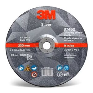 3M 7010410647 – SILVER DEPRESSED CENTER GRINDING WHEEL, 87452, T27, BLACK, 9 IN X 1 / 4 IN X 7 / 8 IN (22.86 CM X 6.35 MM)