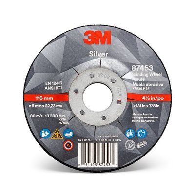 3M 7100141079 – SILVER DEPRESSED CENTER GRINDING WHEEL, 87453, T27, BLACK, 4 1 / 2 IN X 1 / 4 IN X 7 / 8 IN (11.43 CM X 6.35 MM)