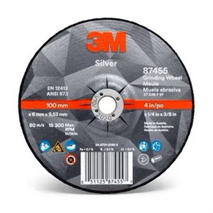 3M 7100141077 – SILVER DEPRESSED CENTER GRINDING WHEEL, 87455, T27, BLACK, 4 IN X 1 / 4 IN X 3 / 8 IN (10.16 CM X 6.35 MM)