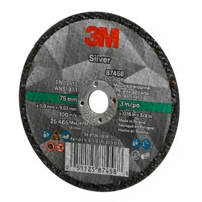 3M 7100139208 – MEULE À TRONÇONNER ARGENT, 87458, T1, NOIRE, 76,2 X 1,02 X 6,35 MM (3 X 0,04 X 3 / 8-24 PO)