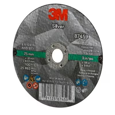 3M 7100139210 – SILVER CUT-OFF WHEEL, 87459, T1, BLACK, 3 IN X 0.06 IN X 3 / 8"-24 (7.62 CM X 1.52 MM)