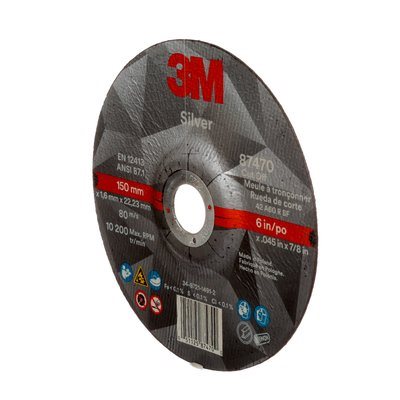 3M 7010409304 – SILVER CUT-OFF WHEEL 87470, T27, 6 IN X .045 IN X 7 / 8 IN (152.4 MM X 1.143 MM X 22.225 MM), 25 / INNER, 50 / CASE