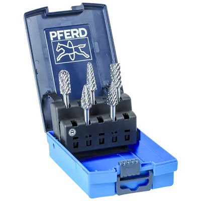 PFERD 26553 – 5 PIECE BUR SET, 1 / 4" SHANK PLASTIC CASE, STEEL CUT